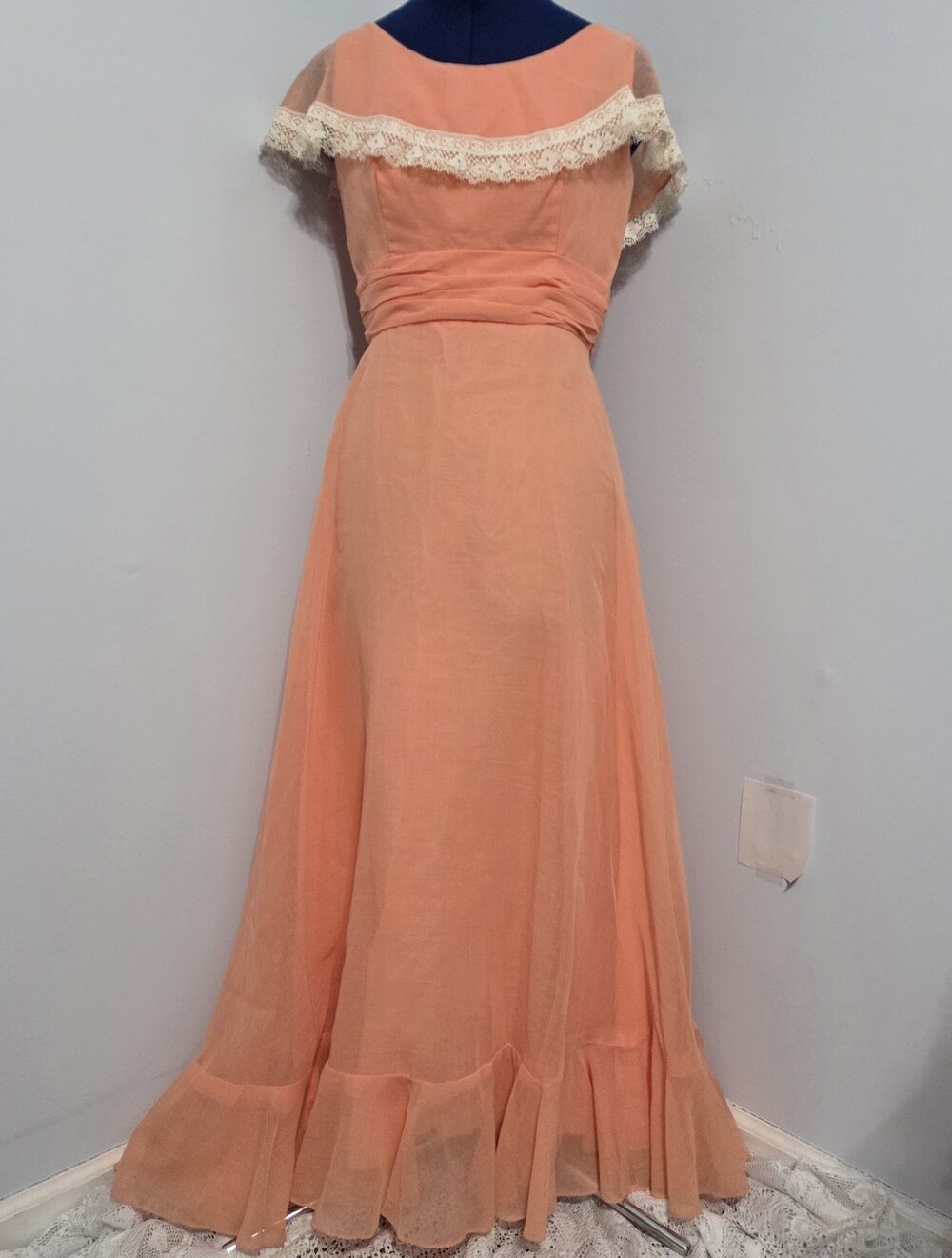 Vintage Peach Pink Prairie Maxi Dress Size  10